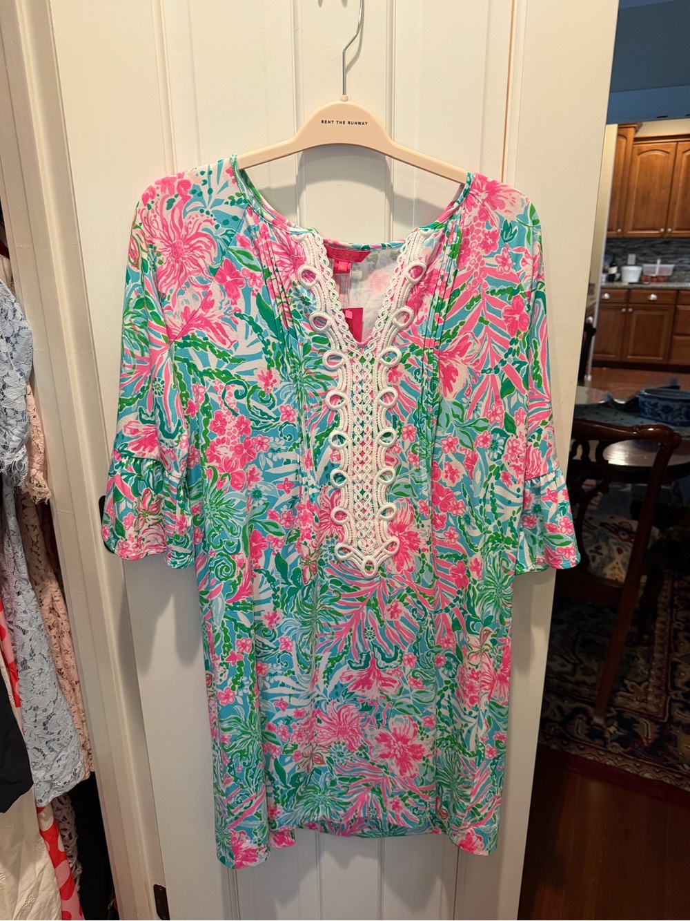 Lilly PulitzerFloral Lace-Trim Shift Dress - Pink & Green